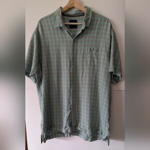Tommy Bahama 100% Silk Button Down Teal Plaid Shirt Men's XL